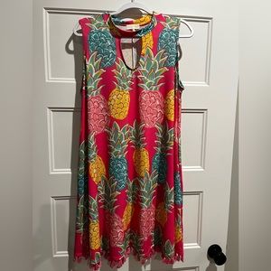 Simply Southern Sleeveless Dress with Pineapples and Tassels, size XL.
